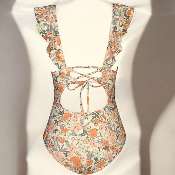 NWT CUPSHE One-Piece Swimsuit, V Neck, Ruffle Tummy Control, Back Tie - Large - Picture 9 of 9